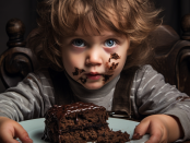 A kid eating cake